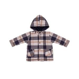 NEW EMC boys' checkered knit hoodie in oat/gold/navy